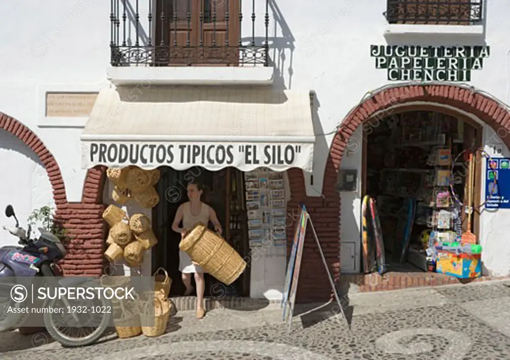 Frigiliana Costa del Sol Malaga Province Andalusia Spain Street scene with souvenir shops