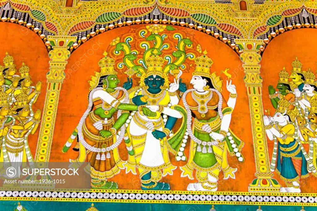 Colourful painting on a wall  Meenakshi Temple  Madurai  Tamil Nadu  India