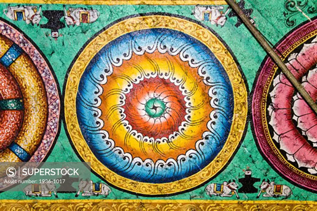 Colourful painting on a ceiling  Meenakshi Temple  Madurai  Tamil Nadu  India