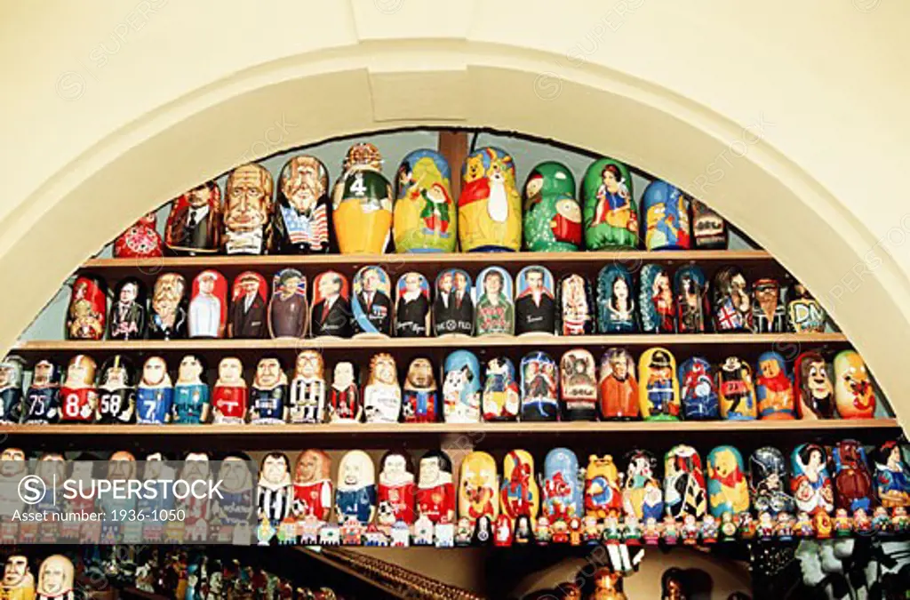Russian doll display in shop Old Town Prague Czech Republic