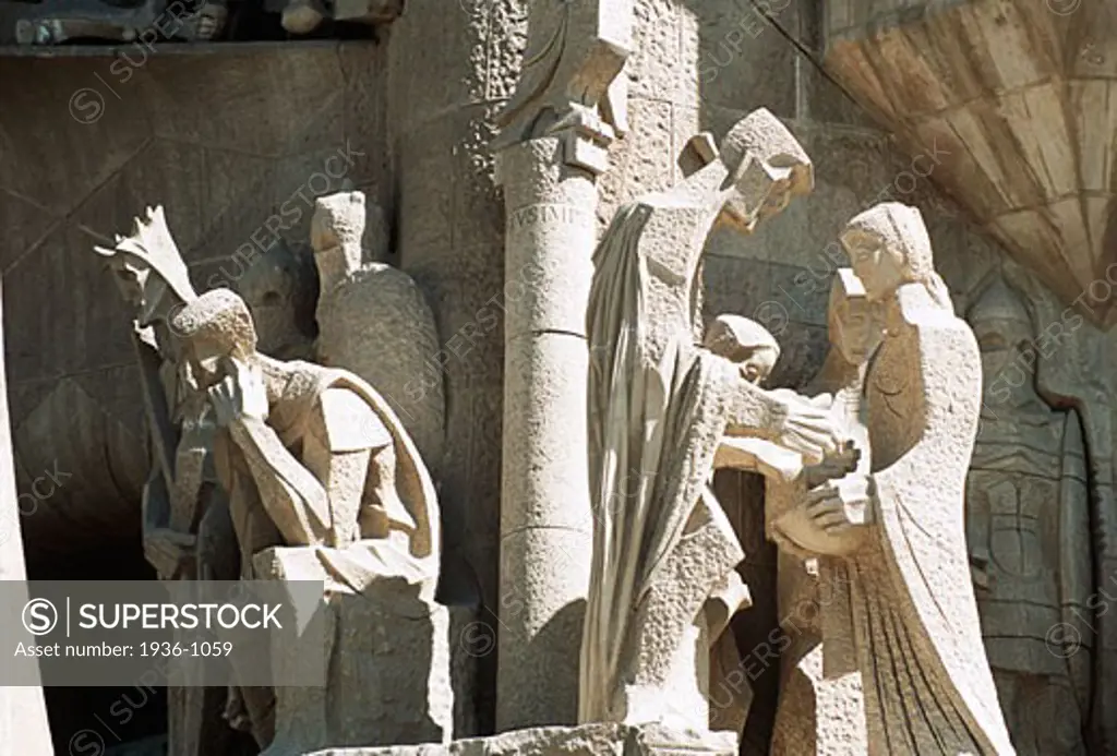Exterior statue detail La Sagrada Familia Barcelona Spain