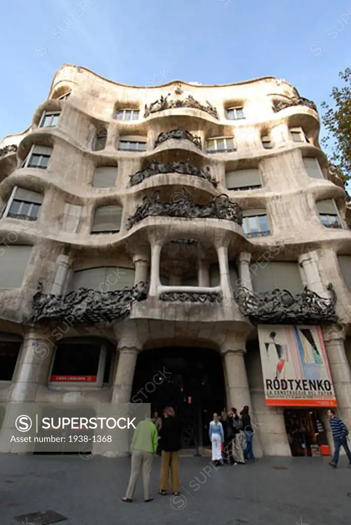 La Pedrera house designed by popular modernist architect Antoni Gaudi This emblematic building is located in commercial Paseo de Gracia avenue in Barcelona Spain