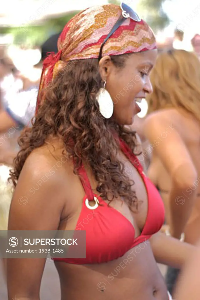 People of all ages and type dancing non stop during the day at popular club Bora Bora  in Playa d en Bossa  Ibiza  Spain