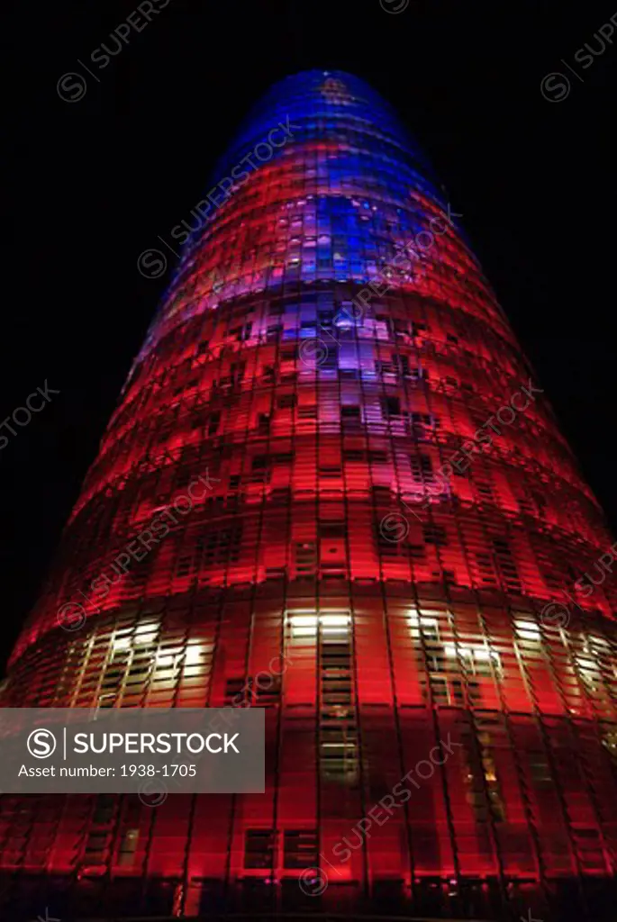 Agbar tower  deigned by Jean Nouvel  at night  Barcelona  Spain