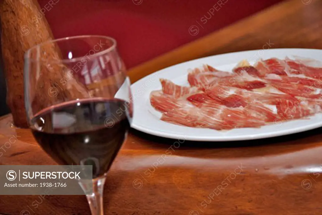 Spanish Jamon Serrano or Ham in a restaurant Spain