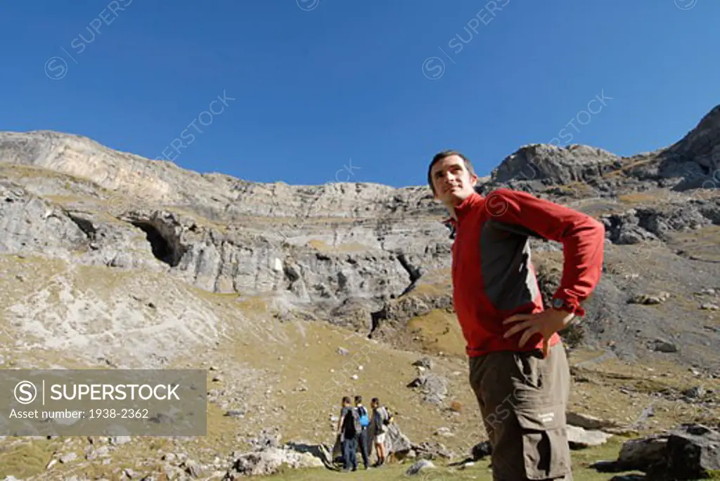 Sunday friends hiking in the Pyrenees Walking to the Valle de Ordesa and Monte Perdido a beautiful valley located in the spanish Pyrenees in the province of Huesca at the north of Spain