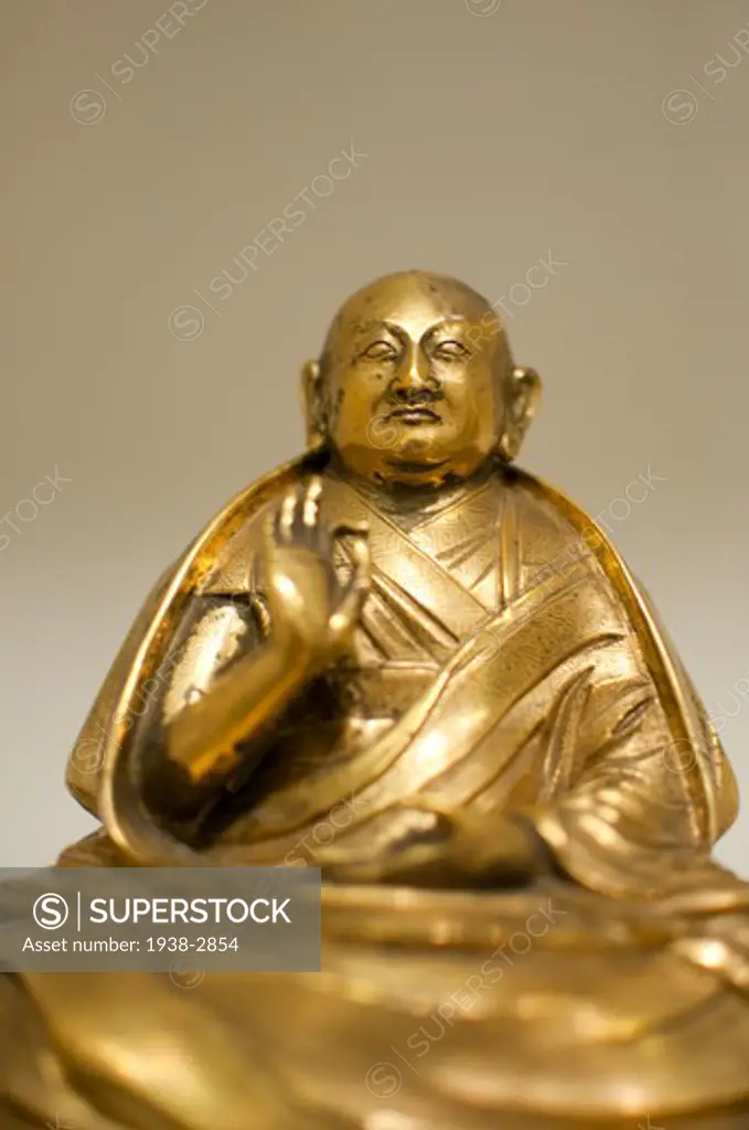 USA, New York State, New York City, Tibet House, Fifth Dalai Lama bronze figure