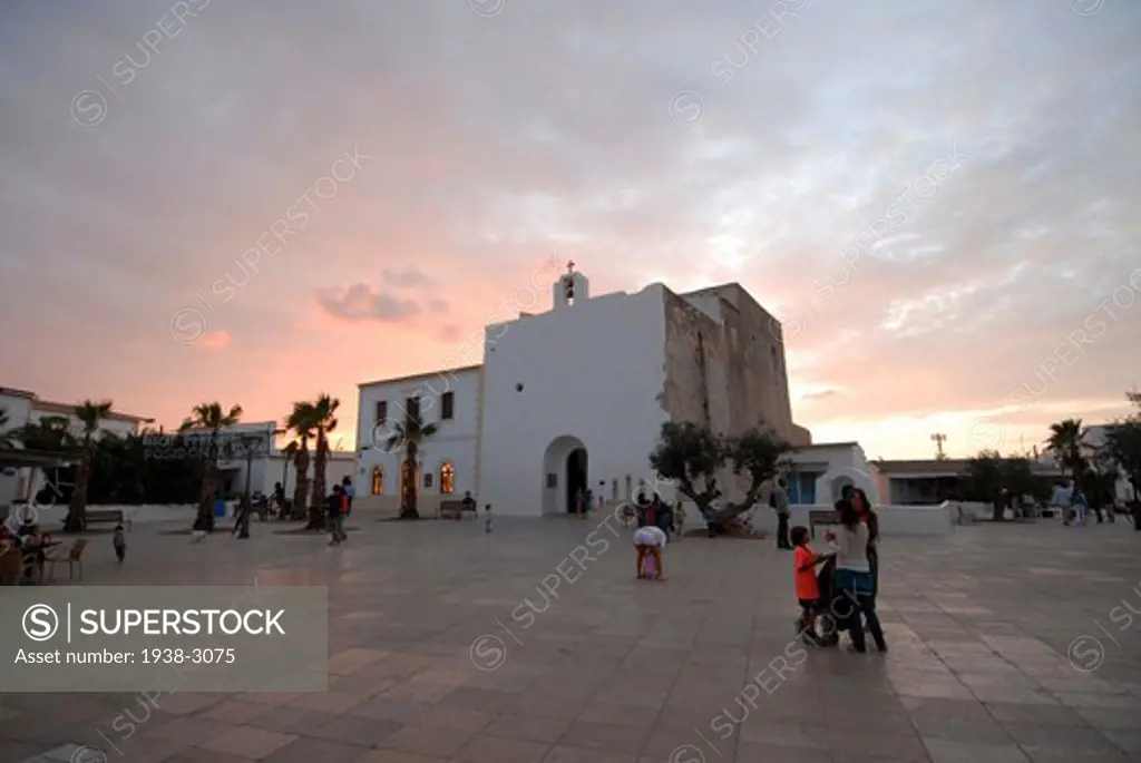 Church of Sant Francesc at sunset, Sant Francesc Xavier, Formentera Island, Balearic Islands, Spain