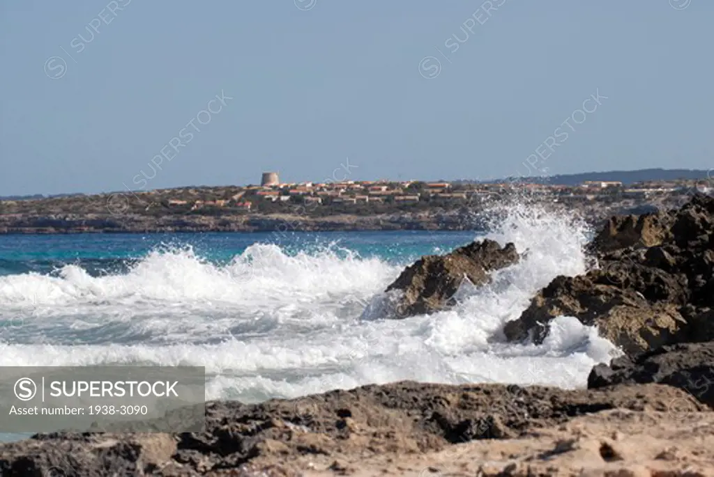 Rock formations on the coast, Levante, Playa De Llevant, Formentera Island, Balearic Islands, Spain