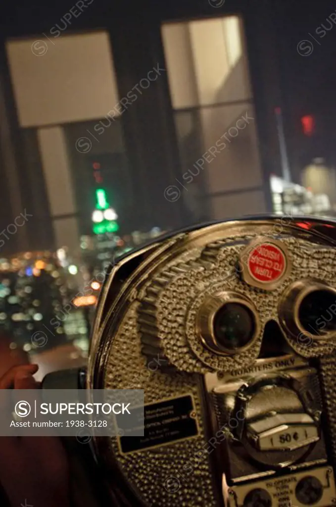 Coin-operated binoculars at an observation point, Rock Observation Deck, Rockefeller Center, Manhattan, New York City, New York State, USA