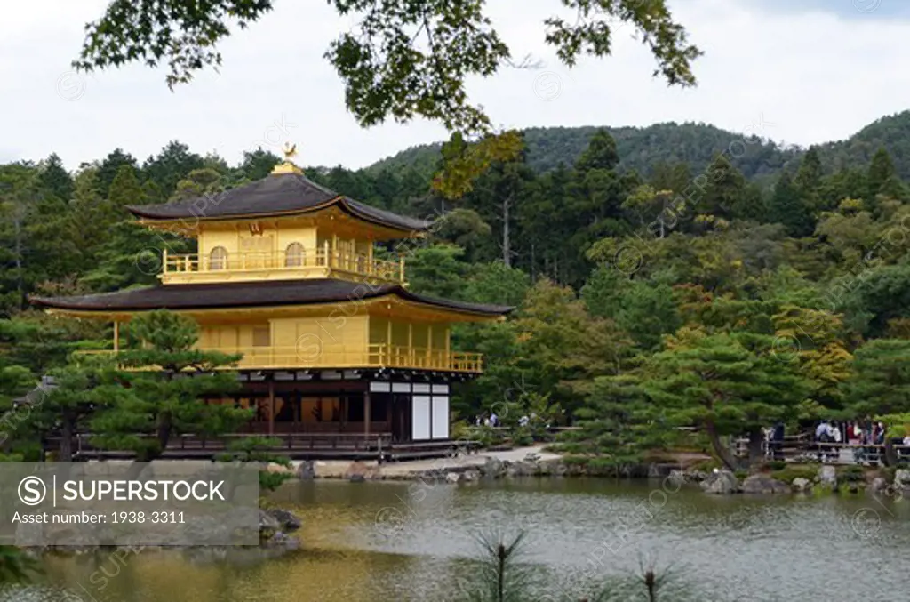 Temple of the Golden Pavilion at the lakeside, Kinkaku-ji Temple, Kyoto Prefecture, Honshu, Japan