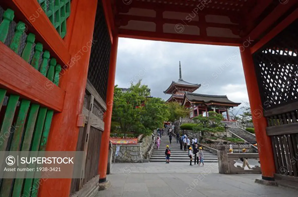 Tourists at Kiyomizu-Dera Temple, Kyoto Prefecture, Honshu, Japan