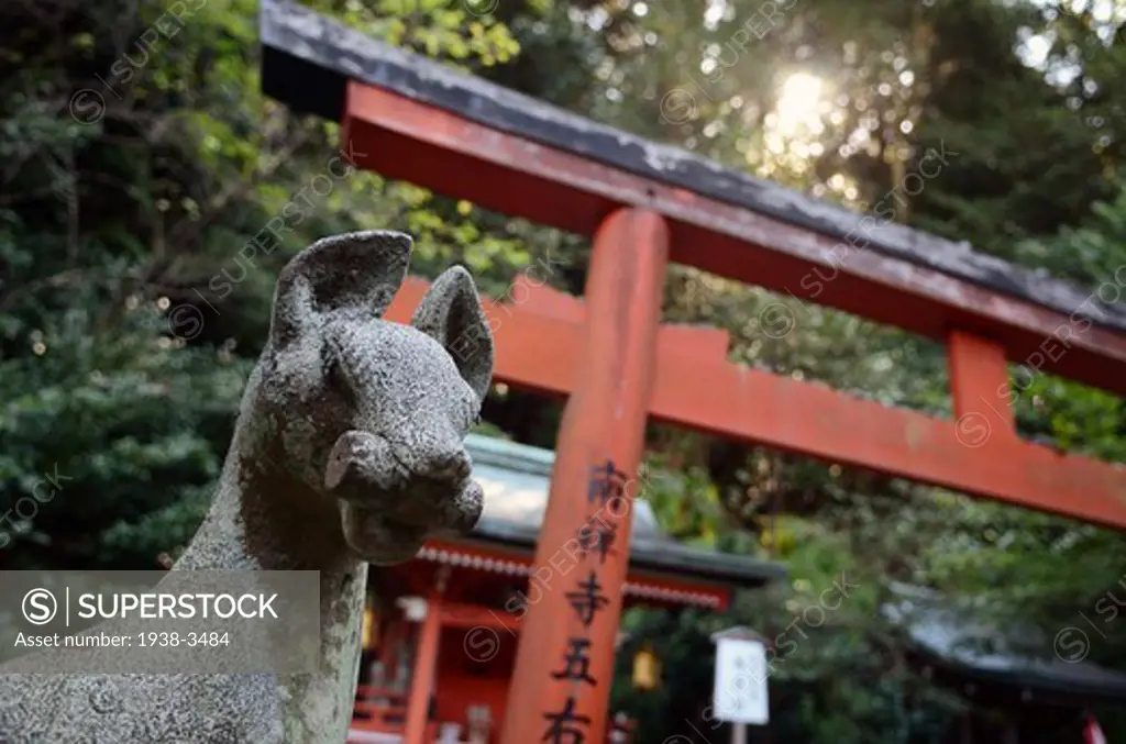 Animal sculpture outside a shrine, Otoyo-Jinja Shrine, Philosopher's Walk, Kyoto City, Honshu, Japan
