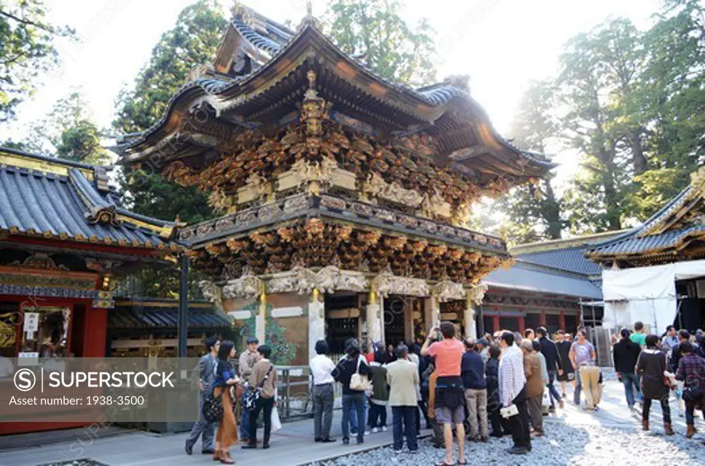 Tourists at a temple, Nikko Tosho-gu, Nikko, Tochigi Prefecture, Kanto Region, Honshu, Japan