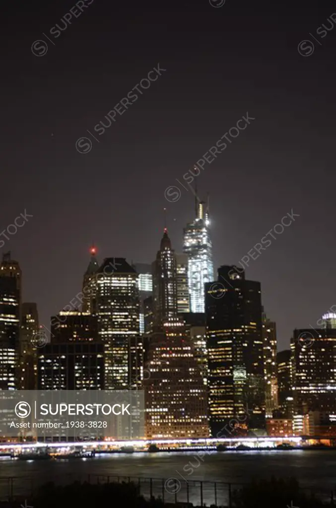 Night view of Manhattan skyline from Brooklyn, New York City