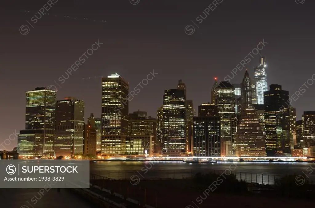 Night view of Manhattan skyline from Brooklyn, New York City