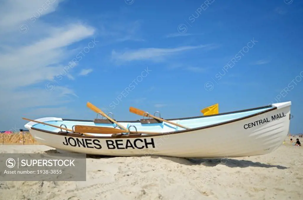 Wood boat on Jones Beach State Park in Nassau County, New York