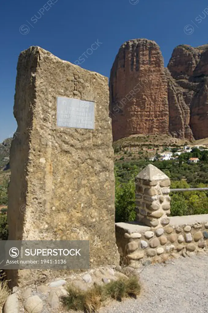 Rabada and Navarro climbers memorial monument Riglos Comarca de La Hoya de Huesca Aragon