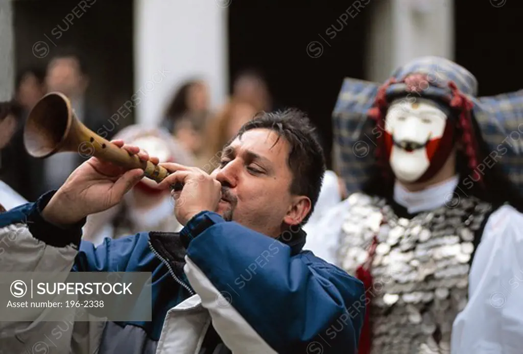 Greece, Macedonia, Naoussa, Musician at traditional festival