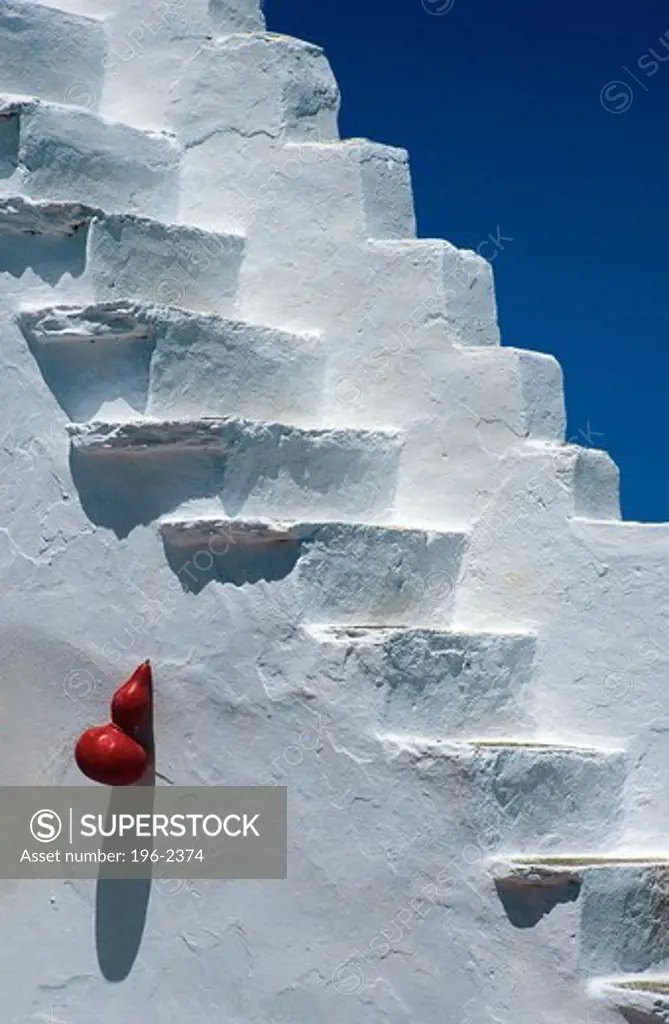 Greece, Cyclades, Tinos Island, Old white steps
