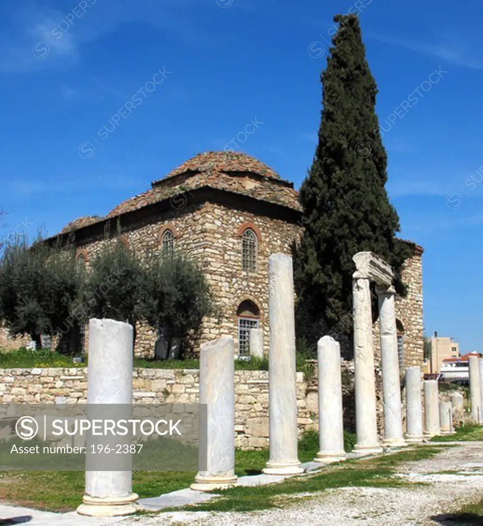 Greece, Athens, Aerides, Plaka, Ancient columns