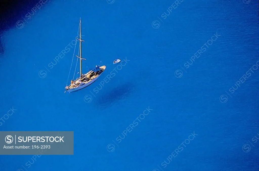 Greece, Ionian Sea, Zakynthos Island, Sailboat on blue sea