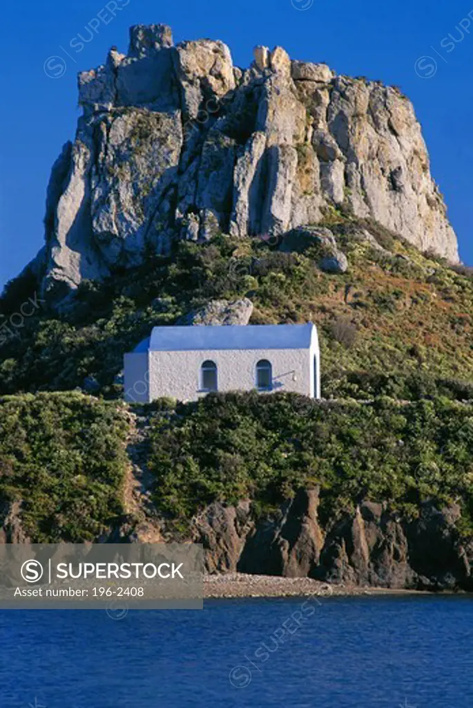 Greece, Dodecanese, Kos Island, Small church and rock formation