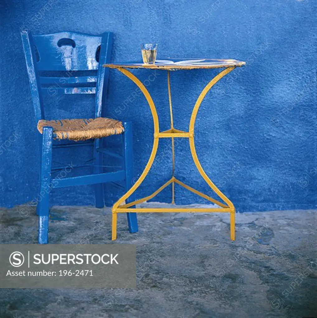 Greece, Peloponissos, Leonidio, Old chair and table