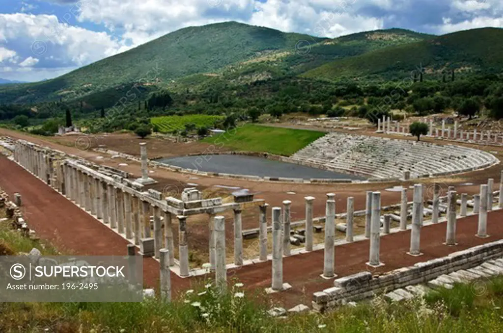 Greece, Peloponissos, Messini, Ruins of ancient stage