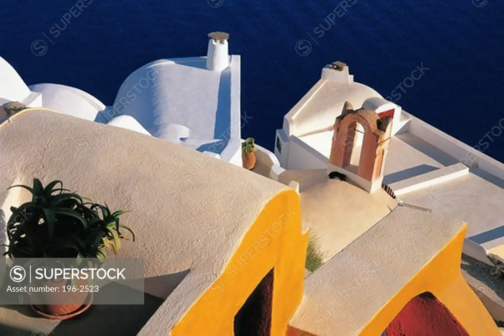 Greece, Cyclades, Santorini Island, Oia village, Roofs of traditional houses
