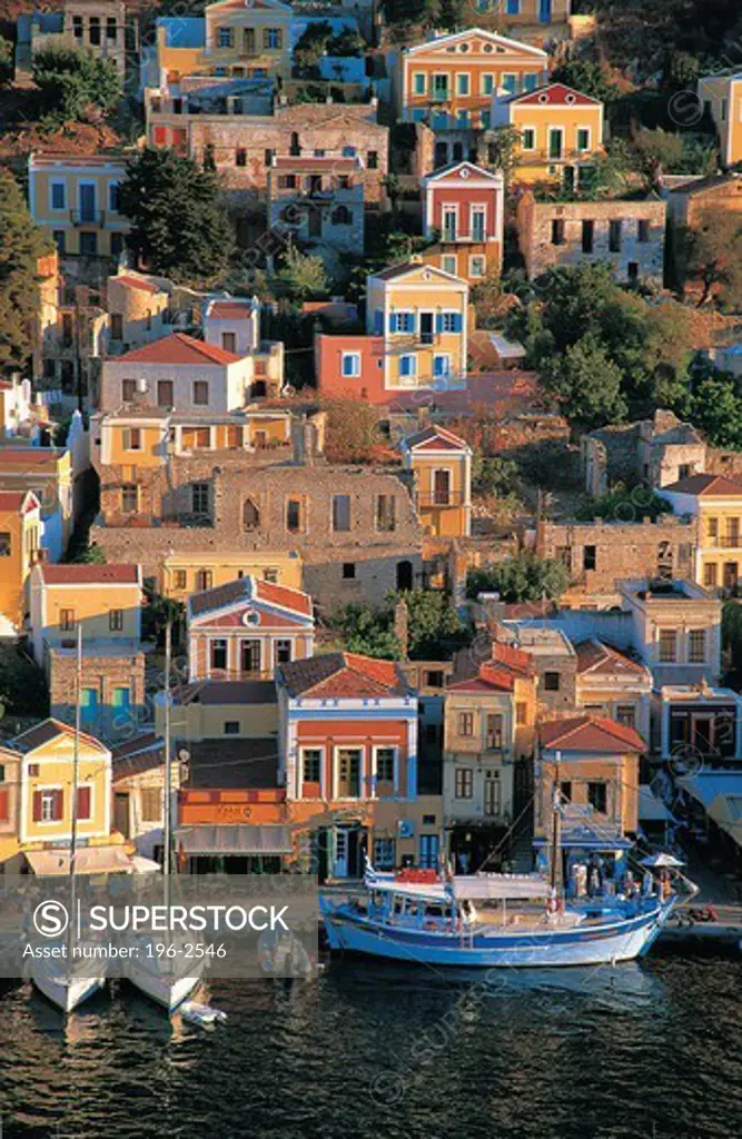Greece, Dodecanese, Simi, Coastal town with harbour