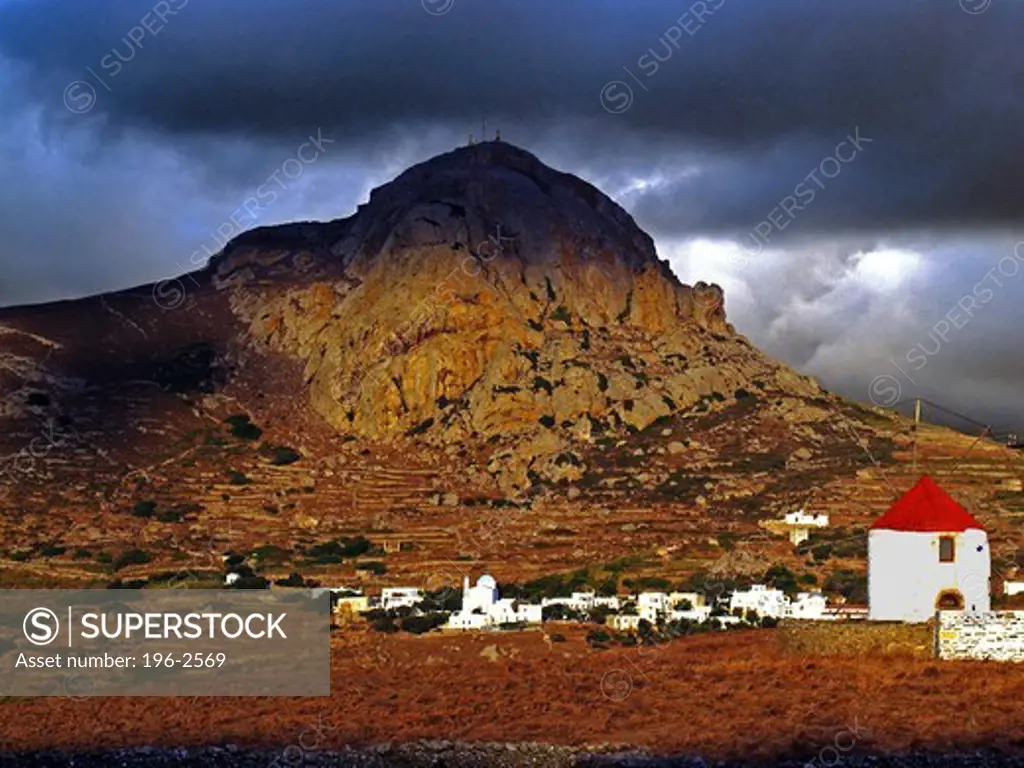 Greece, Cyclades, Tinos island, Xobourgo hill and mill