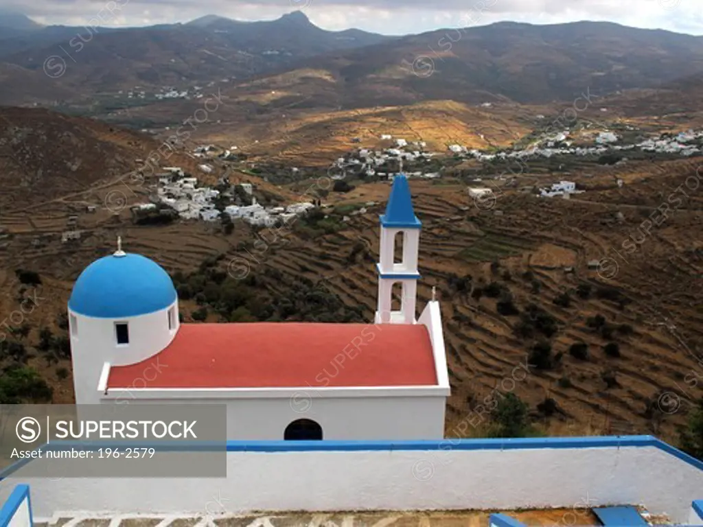 Greece, Cyclades, Tinos island, Kaloni village, View from church roof