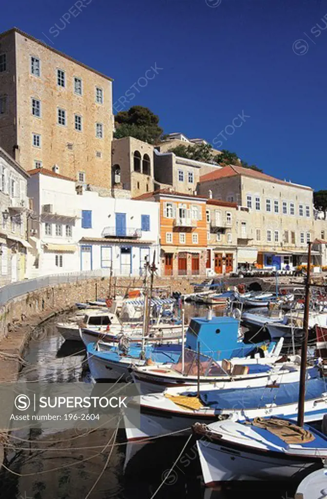 Greece, Saronikos, Argosaronikos, Ydra, Boats in harbour