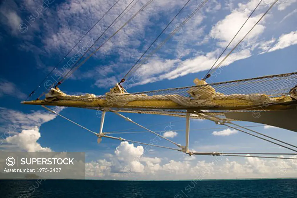 Ropes tied with a ship's bow, Raiatea Island, Tahiti, French Polynesia