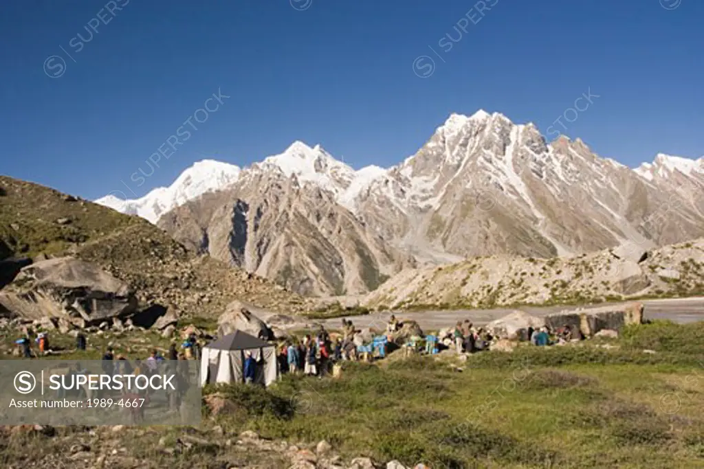 A trekking camp on the Biafo glacier in Pakistan