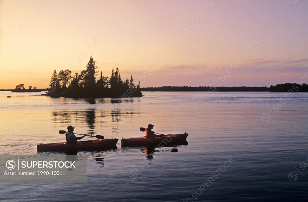 Kayaking, Dorothy Lake, Whiteshell Provincial Park, Manitoba, Canada.
