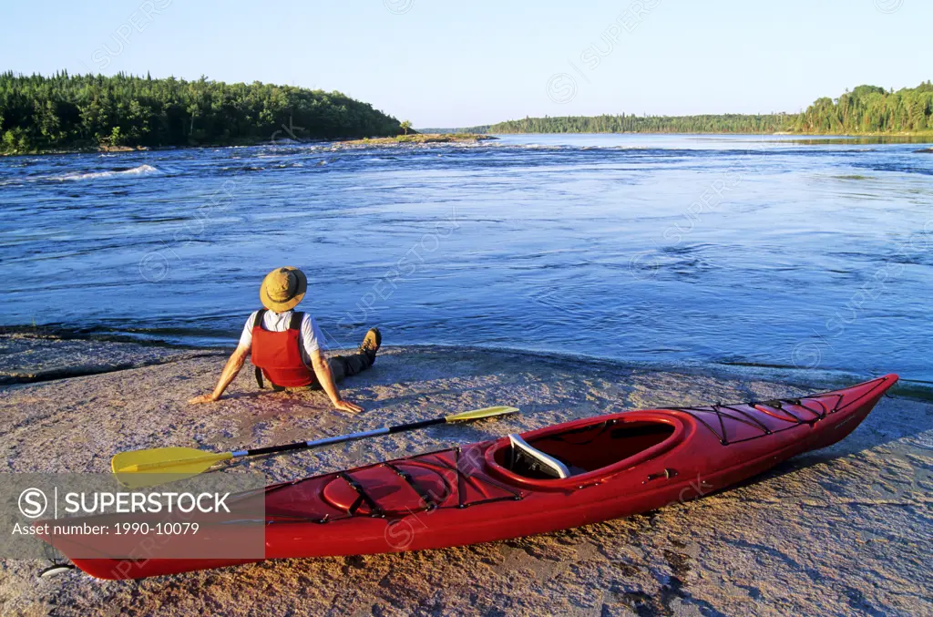 Kayaking, Nutimik Lake, Whiteshell Provincial Park, Manitoba, Canada.