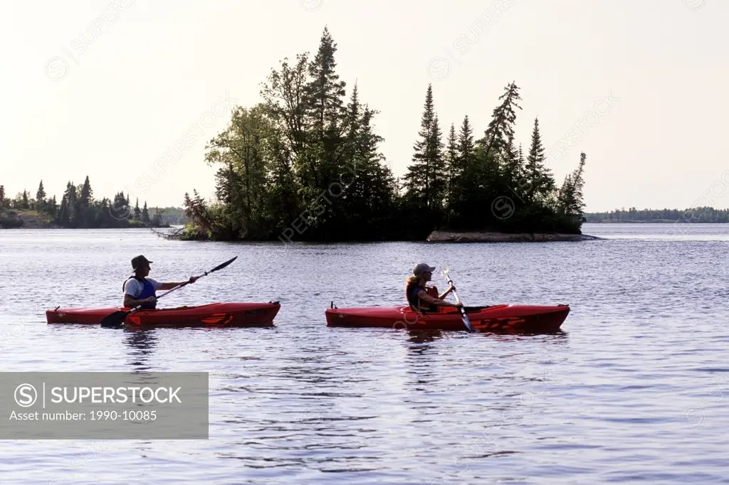 Kayaking, Otter Falls, Whiteshell Provincial Park, Manitoba, Canada.
