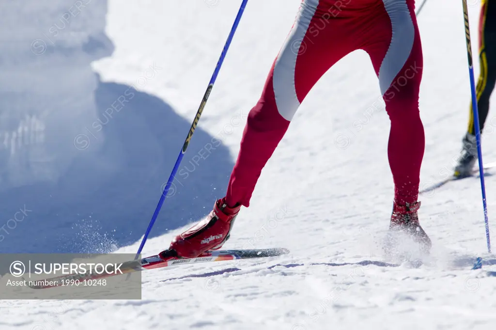 Cross Country skier negotiates a turn in the IPC Paralympic games at Mt. Washington, Vancouver Island, British Columbia, Canada.
