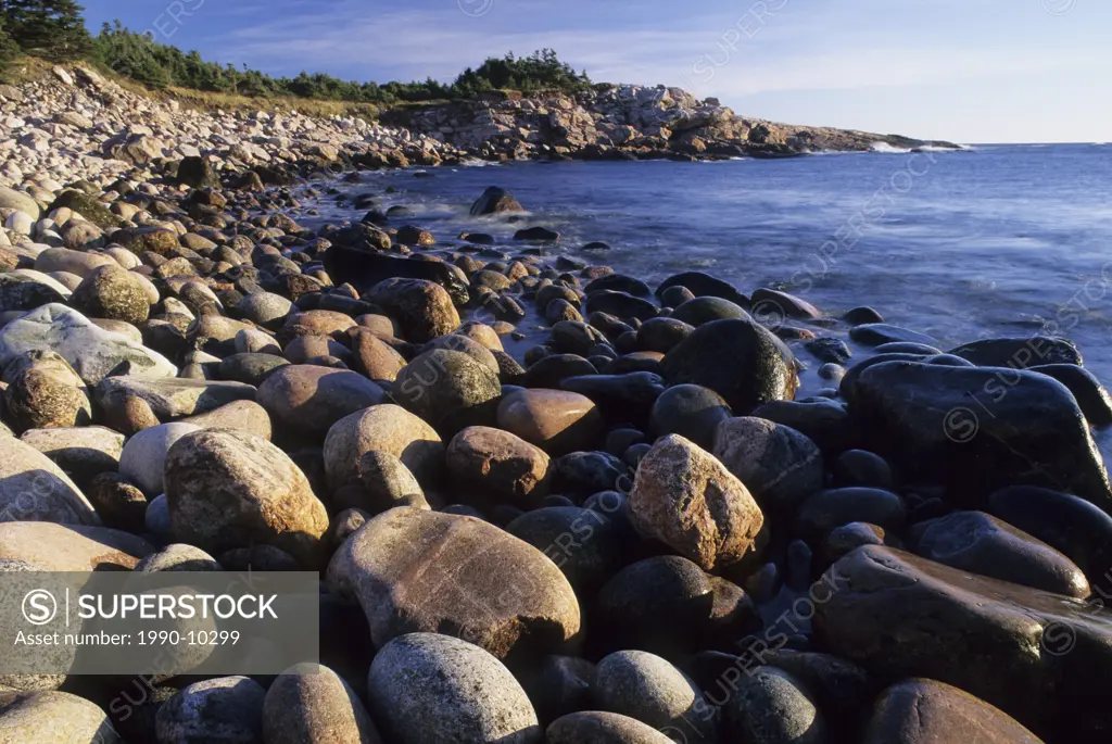 Cobblestone Shoreline on Green Cove, Cape Breton Highlands Nova Scotia, Canada.