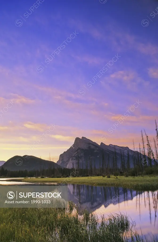Tunnel Mountain and Mount Rundle from First Vermilion Lake, Banff National Park, Alberta, Canada