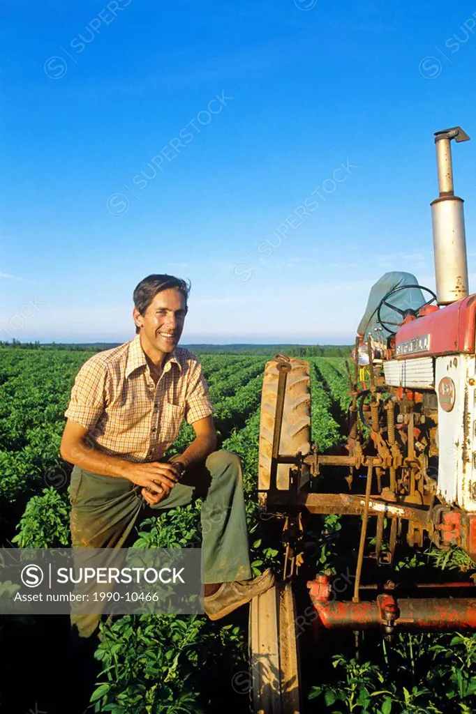 Potato farmer with tractor, Prince Edward Island, Canada.