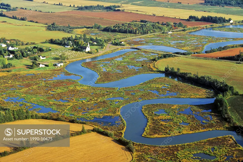 Aerial of Tryon River, Prince Edward Island, Canada.