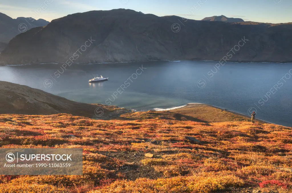 cruise ship in Ramah Bay, Torngat Mountains National Park, Labrador, Newfoundland & Labrador. Model released