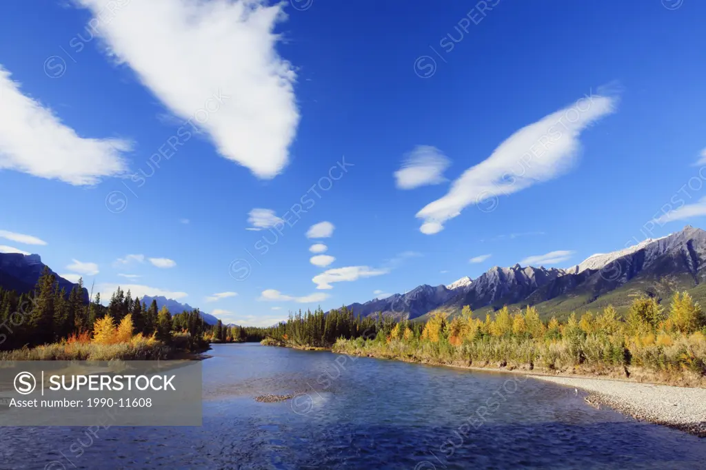 The Bow River and the Bow Valley in autumn near Canmore, Alberta, Canada
