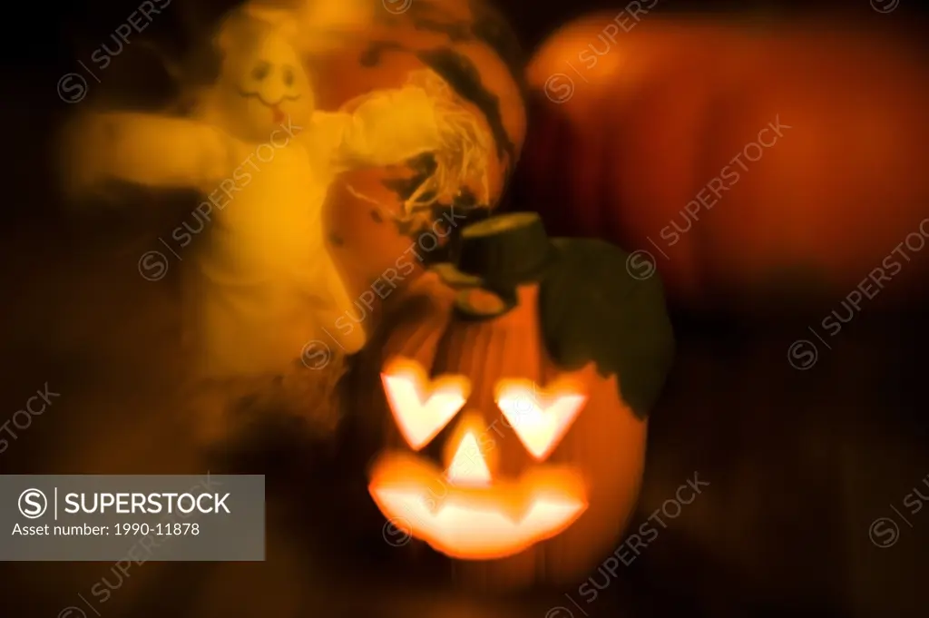 halloween pumpkin with candle scary eyes, Montreal, Quebec, Canada
