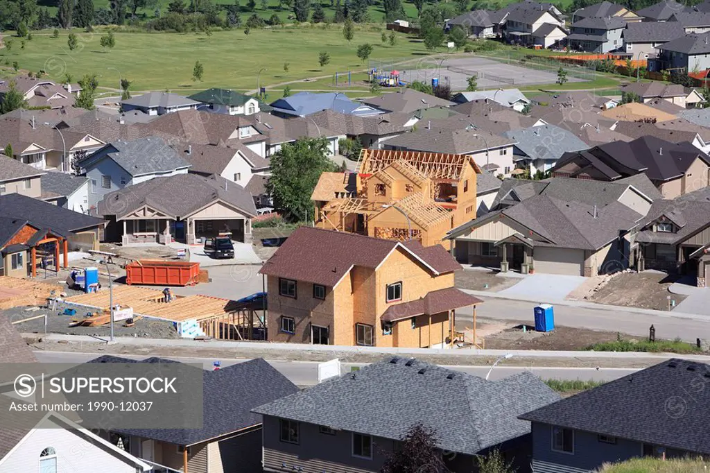 New Subdivision with houses under construction in Middleton Mountain, Vernon, British Columbia, Canada.