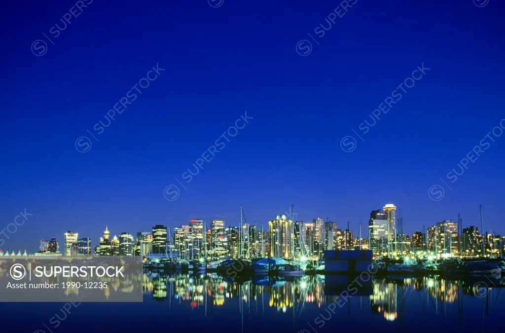 View of Vancouver at night from Stanley Park, British Columbia, Canada