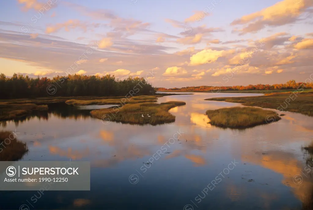 Cap_Pele, New Brunswick, Canada, Fall, River, geese, clouds, reflection
